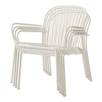 White stacked chair with a sleek, minimalist design and curved lines for a modern look. Perfect for any space.