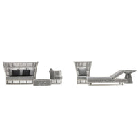 Gray woven outdoor furniture set with sleek lines and textured cushions, perfect for stylish outdoor spaces.
