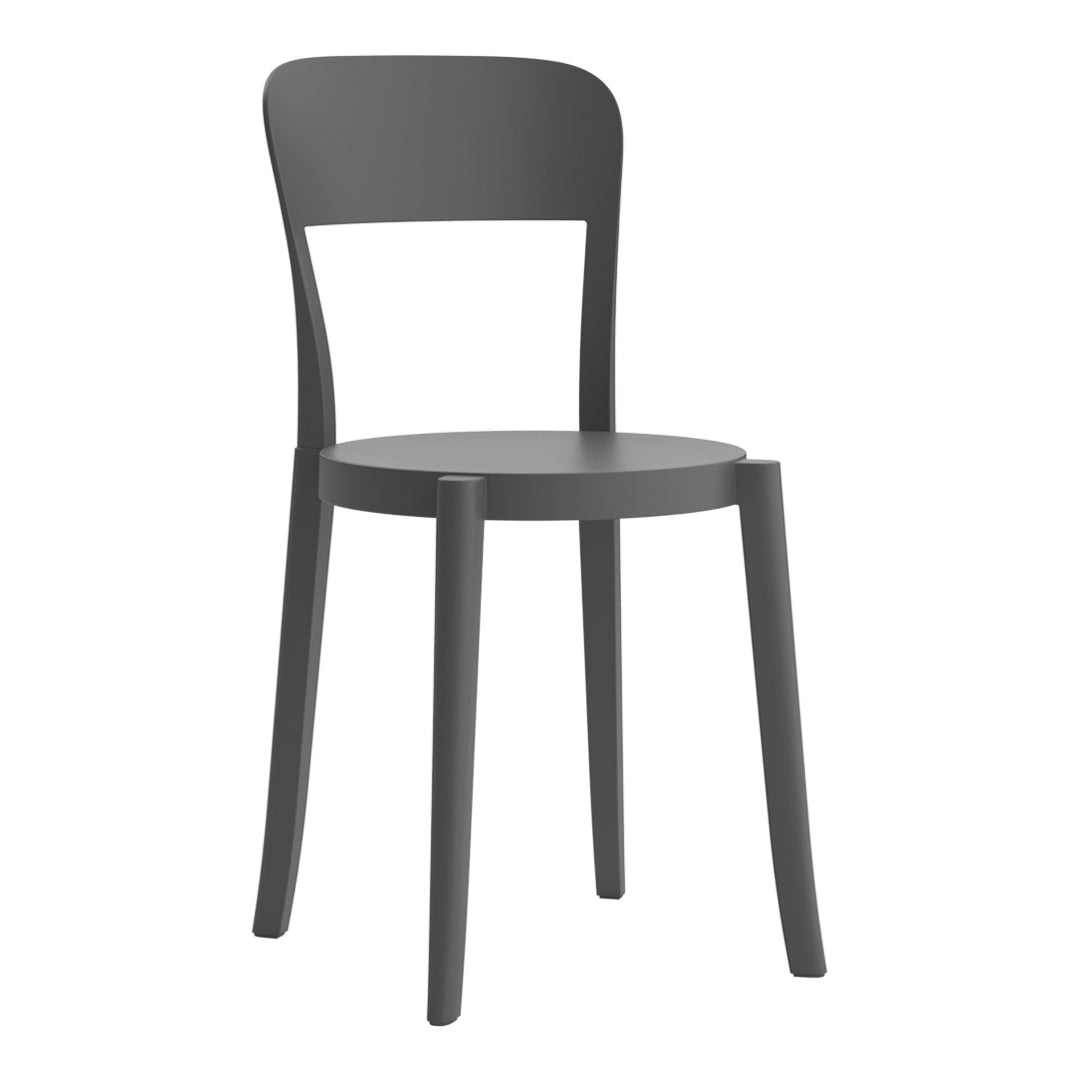Gray minimalist chair with a smooth finish and simple design, ideal for modern interiors.