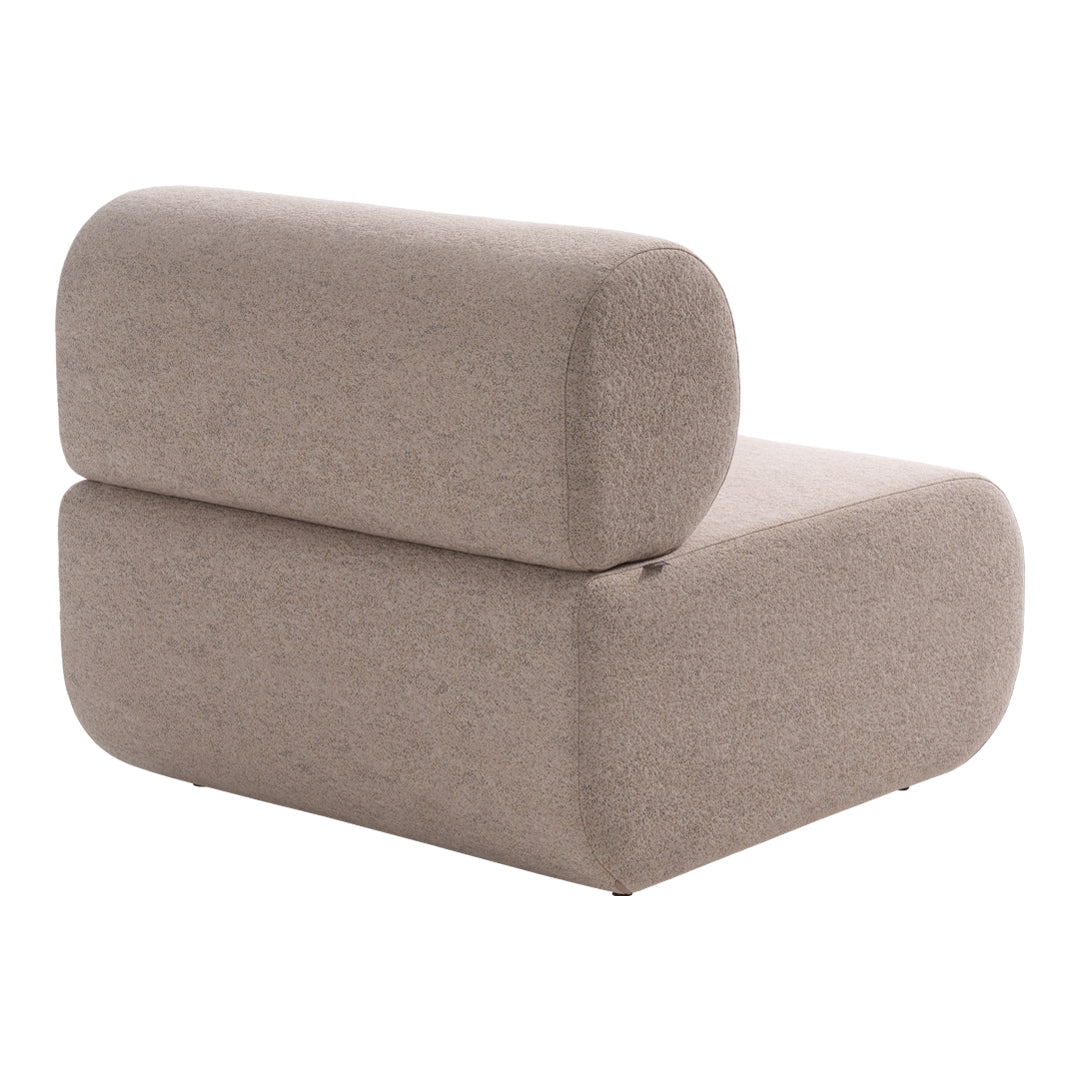 Beige modular sofa segment with curved edges and a textured, soft fabric finish. Ideal for modern decor.