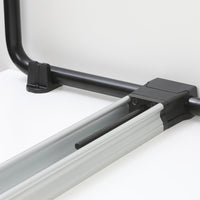 Black and silver aluminum frame with a sleek, modern design. Smooth, matte finish on black components.