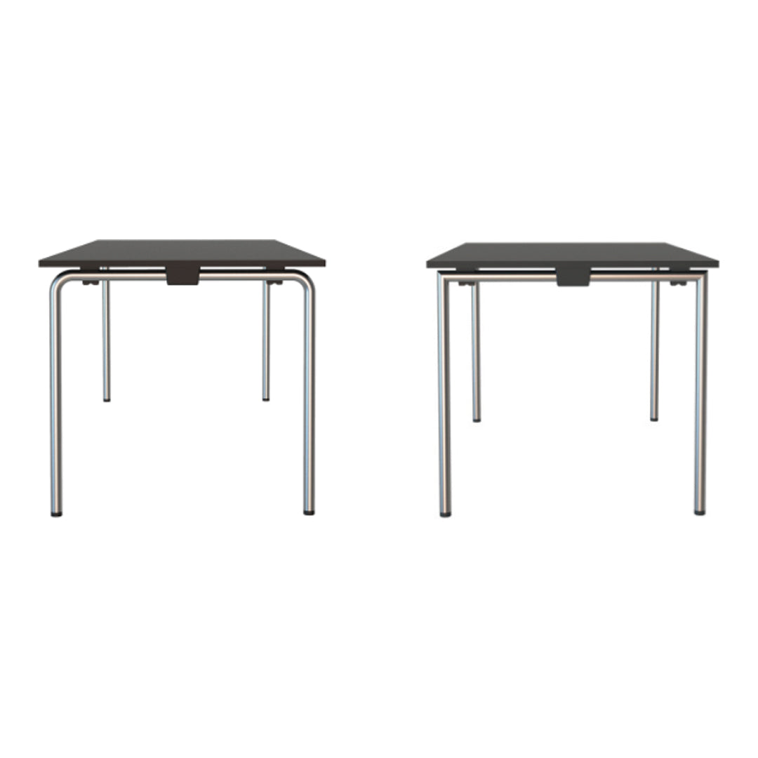 Two sleek square tables featuring a dark brown top and shiny chrome legs. Modern minimalistic design perfect for any space.