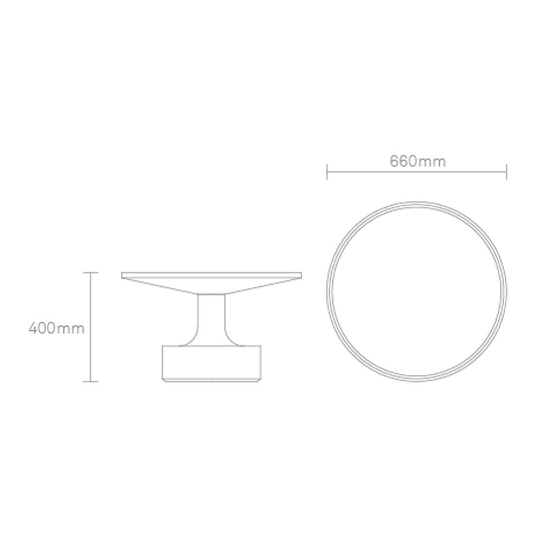 Minimalist round table design in sleek white with subtle modern lines. Perfect for contemporary spaces.