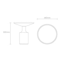 White minimalist lamp design with a sleek base and circular shade, featuring clean lines and simple geometric patterns.