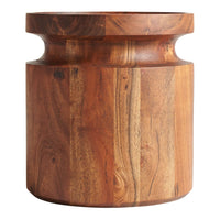 Wooden accent table with a rich, warm brown finish and smooth, natural grain patterns. Ideal for rustic decor.