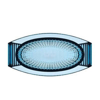 Textured blue glass serving dish with an oval shape and geometric cut patterns, perfect for elegant table settings.