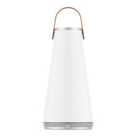 White cone-shaped lamp with wooden handle and silver base, featuring a sleek, modern design perfect for any decor.
