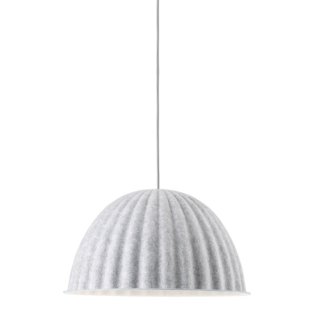 Gray dome-shaped pendant light with ribbed texture, adding a modern and cozy vibe to any space.