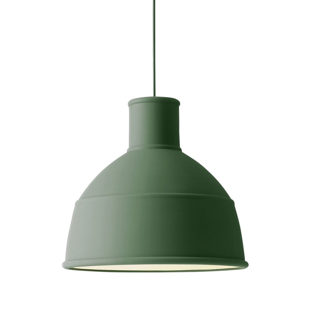 Green matte pendant lamp with a smooth finish and classic rounded dome design, perfect for modern interiors.