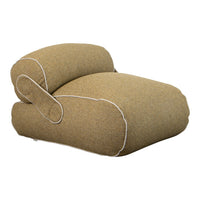 Brown textured armchair with white piping detail, featuring a contemporary design perfect for stylish interiors.