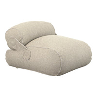 Textured light gray upholstered chair with rounded arms and a minimalist design. Perfect for modern decor.