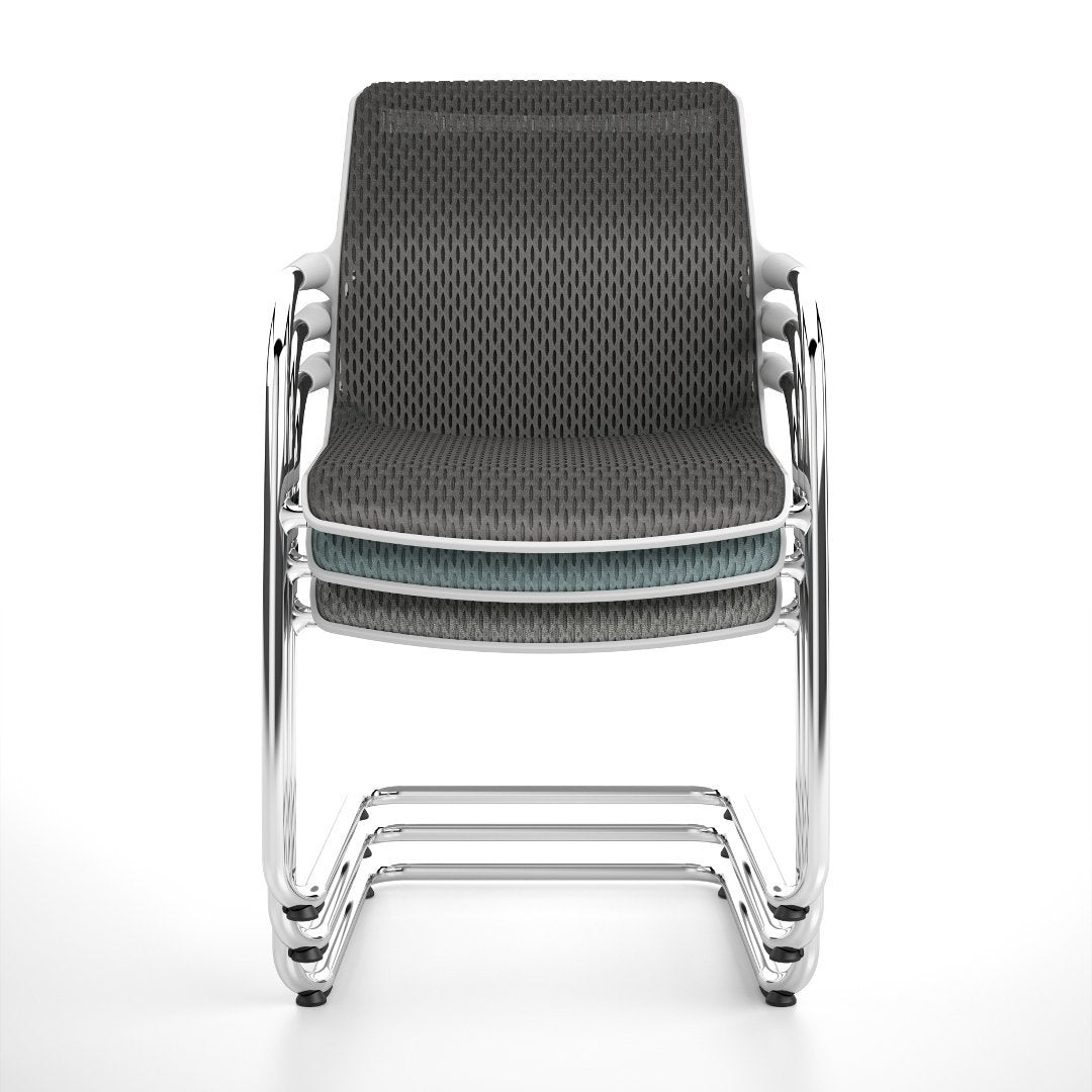 Modern gray chair with a textured pattern and chrome frame, designed for sleek, contemporary spaces.