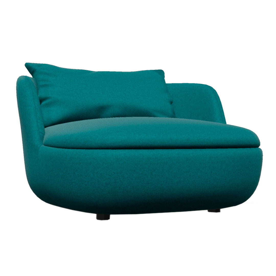 Teal modern lounge chair with smooth upholstery and a curved silhouette. Perfect for stylish and comfortable living spaces.