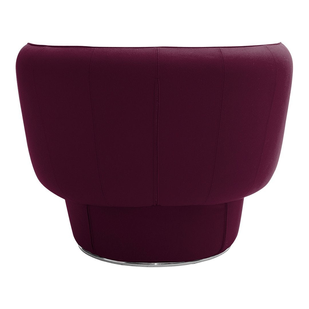Deep burgundy upholstered lounge chair with a sleek, modern design and smooth finish. Perfect for contemporary decor.