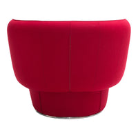 Red upholstered chair with a smooth, modern silhouette and clean lines, perfect for a contemporary space.