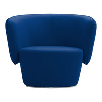Vibrant blue accent chair with a modern, smooth, and rounded design, perfect for contemporary interiors.
