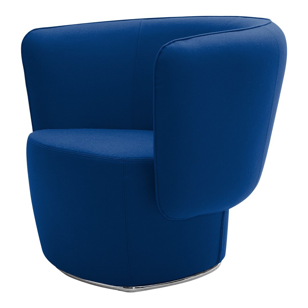 Modern blue upholstered chair with smooth curves and a sleek design, perfect for contemporary decor.