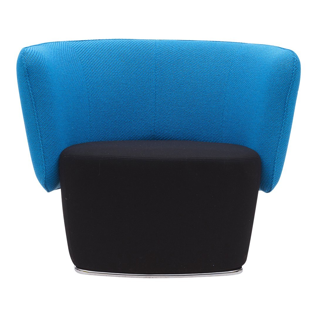 Modern chair featuring a vibrant blue backrest and sleek black seat, perfect for contemporary decor.