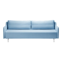 Light blue modern sofa with a sleek design and smooth fabric upholstery. Ideal for contemporary living spaces.