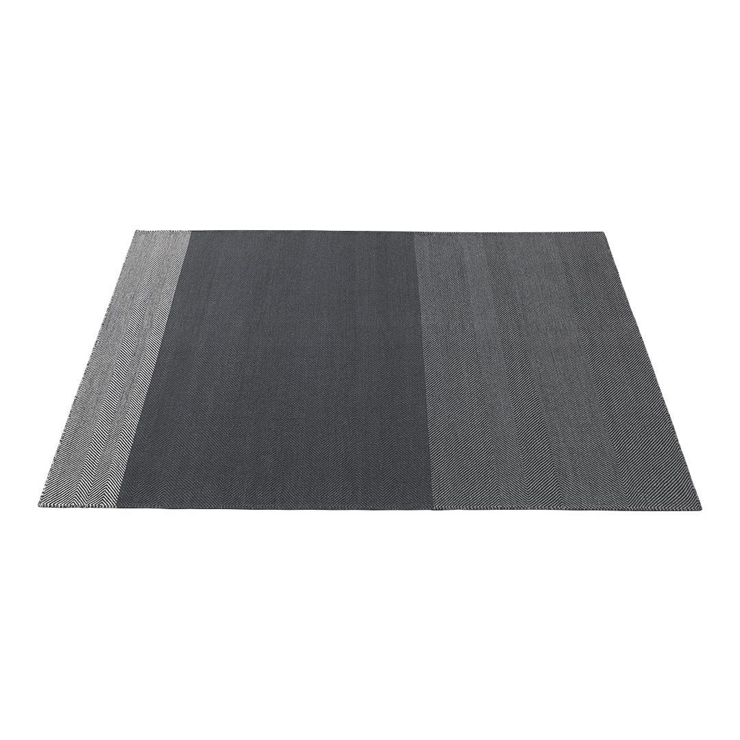 Gray area rug featuring a modern striped pattern with varying shades of dark gray and light gray tones.