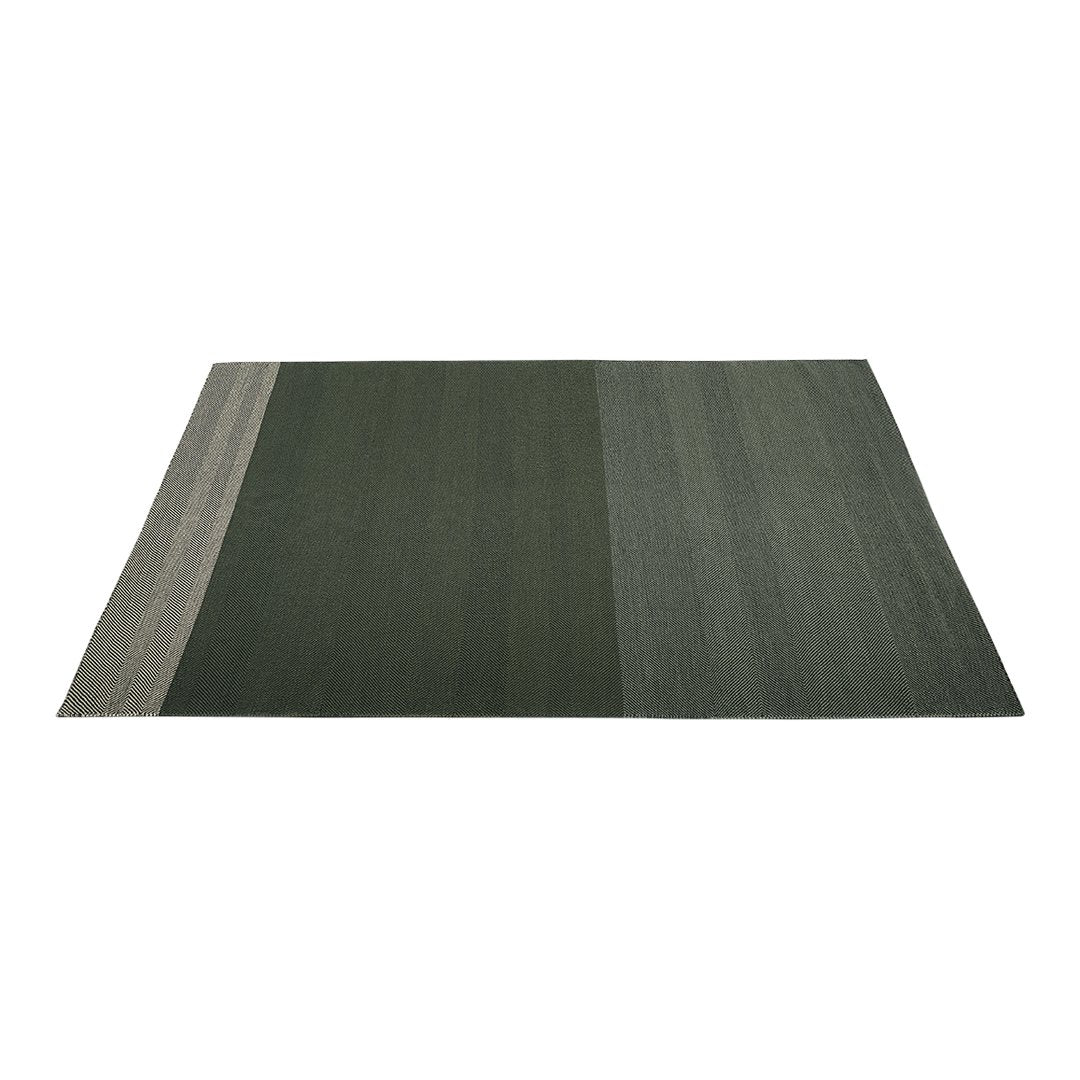 Green striped area rug featuring varying shades of dark green and light gray for a modern, stylish look.