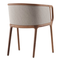 Beige upholstered chair with a natural wood frame, showcasing a simple and modern design. Perfect for any decor.