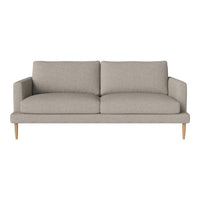 Light gray fabric sofa with solid wood legs and a minimalist design featuring clean lines and no visible patterns.