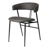 Modern gray chair with a sleek, minimalist design and black metal legs, featuring a smooth upholstered seat.