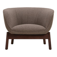 Brown upholstered armchair with ribbed texture and dark wooden legs, perfect for modern living spaces.
