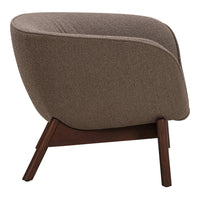 Cozy brown fabric armchair with a textured pattern and wooden legs, perfect for modern interiors.