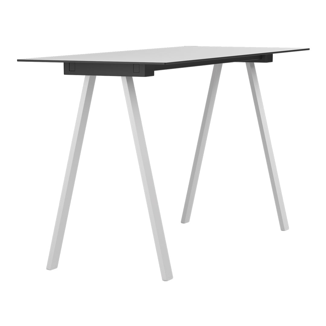 Modern black tabletop with sleek white legs, featuring a minimalist design and clean lines. Ideal for contemporary spaces.