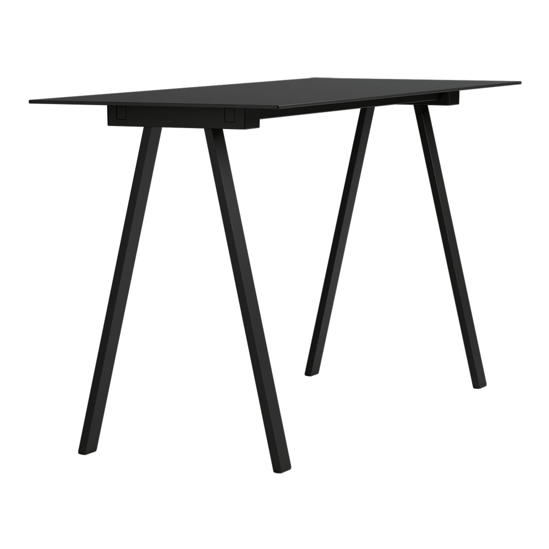 Sleek black rectangular table with minimalistic design and tapered legs, perfect for modern decor.