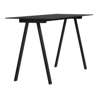 Sleek black rectangular table with minimalistic design and tapered legs, perfect for modern decor.