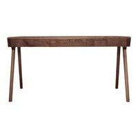 Elegant walnut desk with a smooth surface and minimalist design, featuring natural wood grain and a warm, rich color.