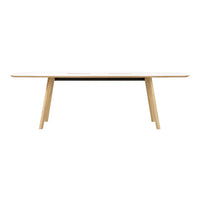 "Minimalist white tabletop with natural wood legs, showcasing a clean, modern aesthetic."