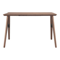 Wooden desk featuring a warm walnut finish and sleek, minimalist design. Perfect for modern spaces.