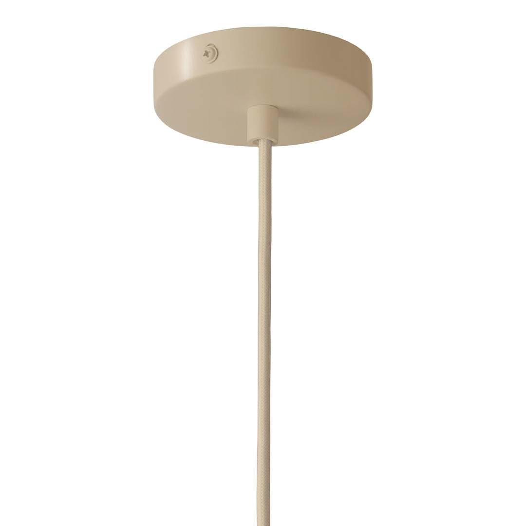 Beige ceiling light fixture with a smooth, minimalist design and a sleek, slender rod. Perfect for modern decor.