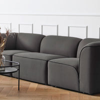 Stylish dark gray modern sofa with smooth curves and seamless design, perfect for contemporary interiors.