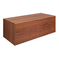 Wooden storage box in rich walnut finish with a smooth, sleek surface and minimalistic design. Ideal for modern decor.