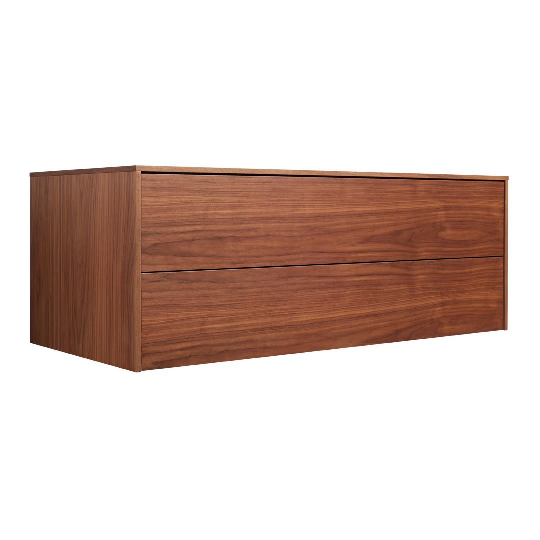 Modern walnut dresser with smooth, natural wood grain pattern and minimalist design. Perfect for contemporary decor.
