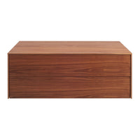 Wooden coffee table in rich walnut finish with smooth, minimalist design and no visible patterns.