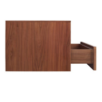 Wooden drawer in rich walnut finish, showcasing natural grain patterns and smooth edges.