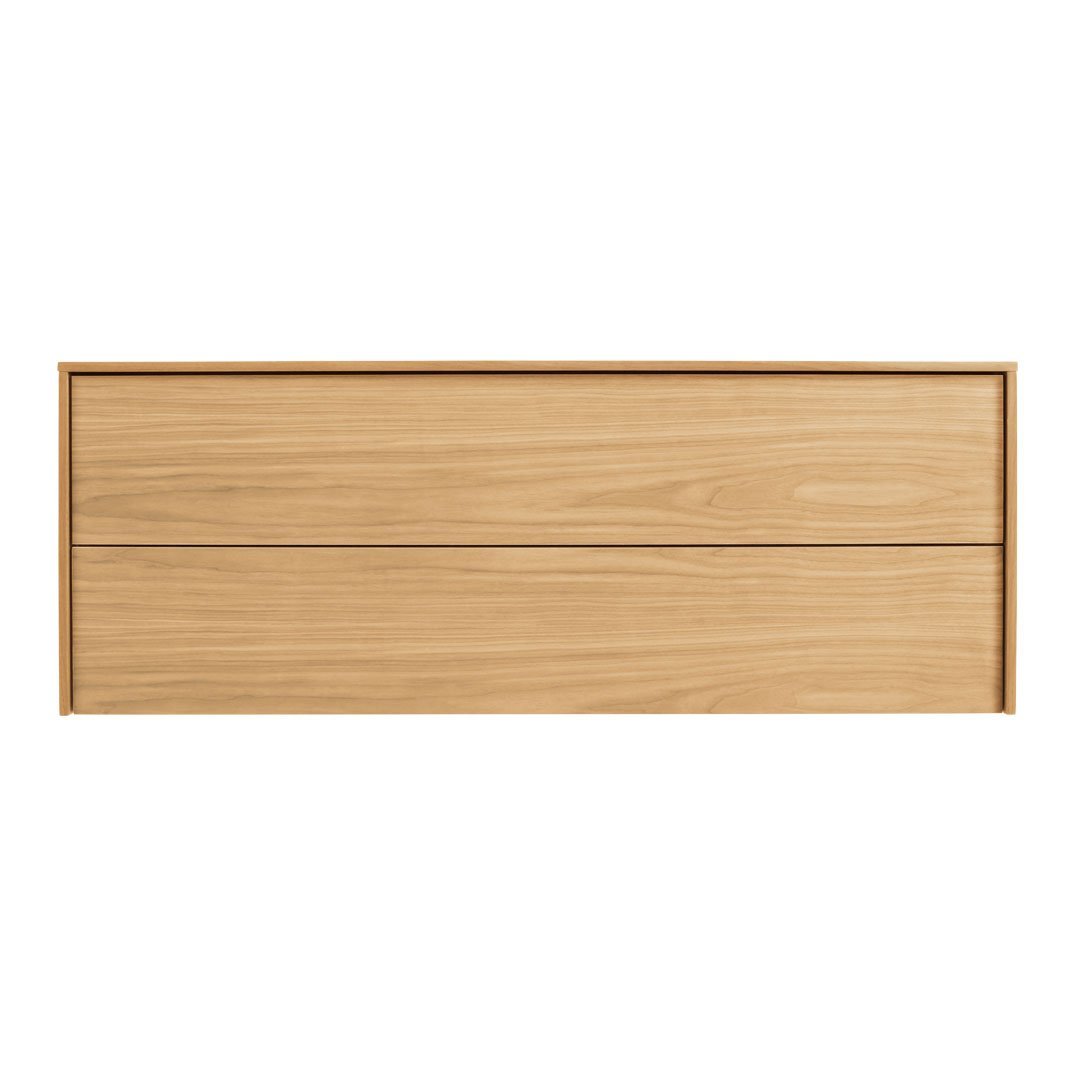 Natural light wood dresser with smooth finish, featuring horizontal grain pattern and minimalistic design.