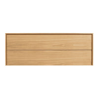 Natural light wood dresser with smooth finish, featuring horizontal grain pattern and minimalistic design.