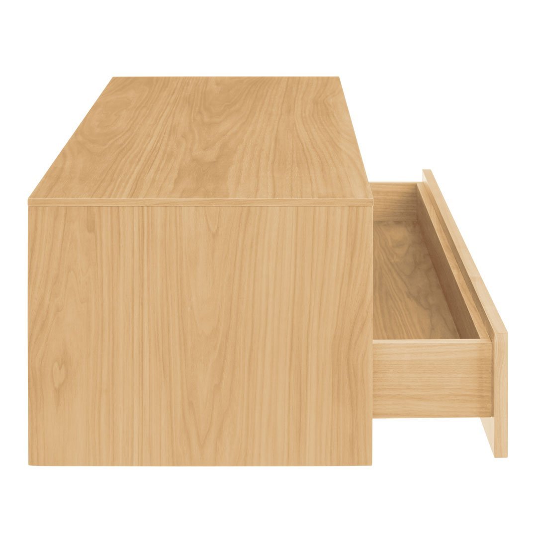 Light oak wood finish with a smooth, natural grain pattern and a partially open drawer for added detail.