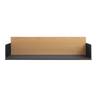 Black and natural wood shelf with a minimalist design, showcasing a sleek blend of colors and clean lines.