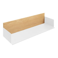 White and natural wood shelf with a smooth finish, featuring a minimalist design and clean lines. Perfect for modern decor.