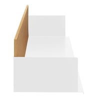 Sleek white drawer with a natural wood accent, featuring a minimalist design and smooth finish. Perfect for modern decor.