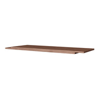 "Solid wood shelf in rich walnut finish with smooth, clean lines and a minimalist design."