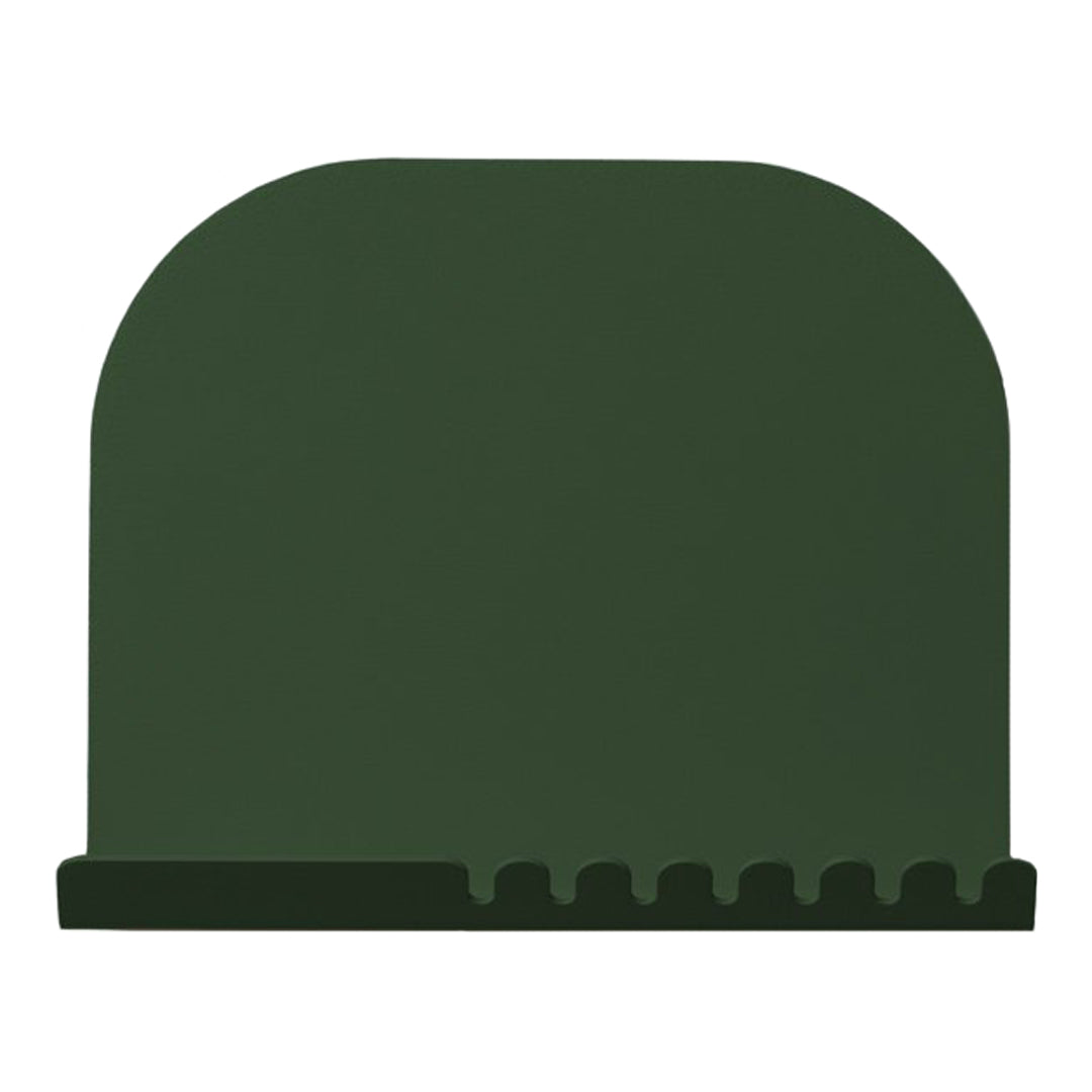 Dark green arch-shaped item with a smooth surface and a notched base design. Ideal for modern decor.